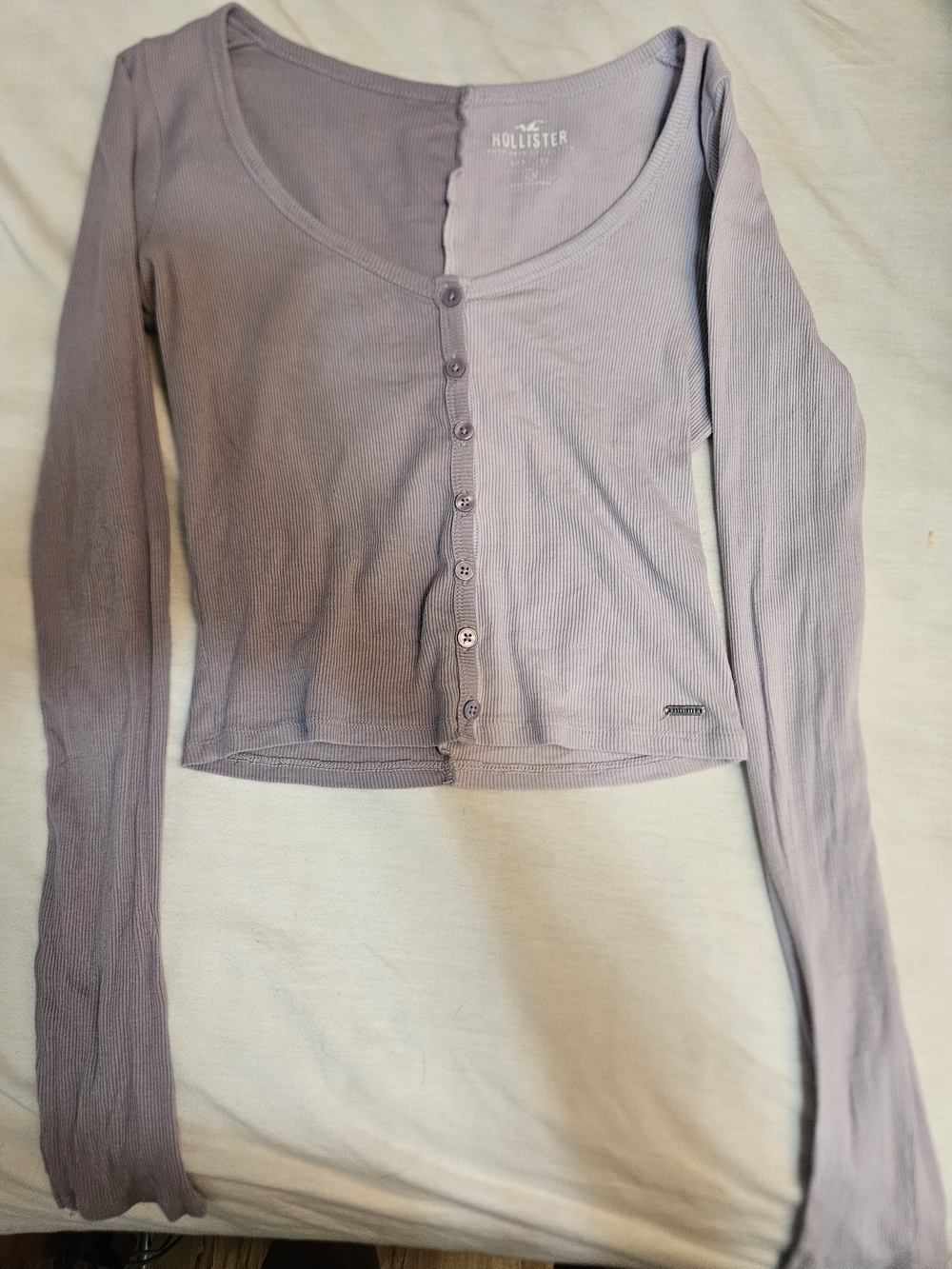 Hollister Lavender Ribbed Button-Front Long Sleeve Top
